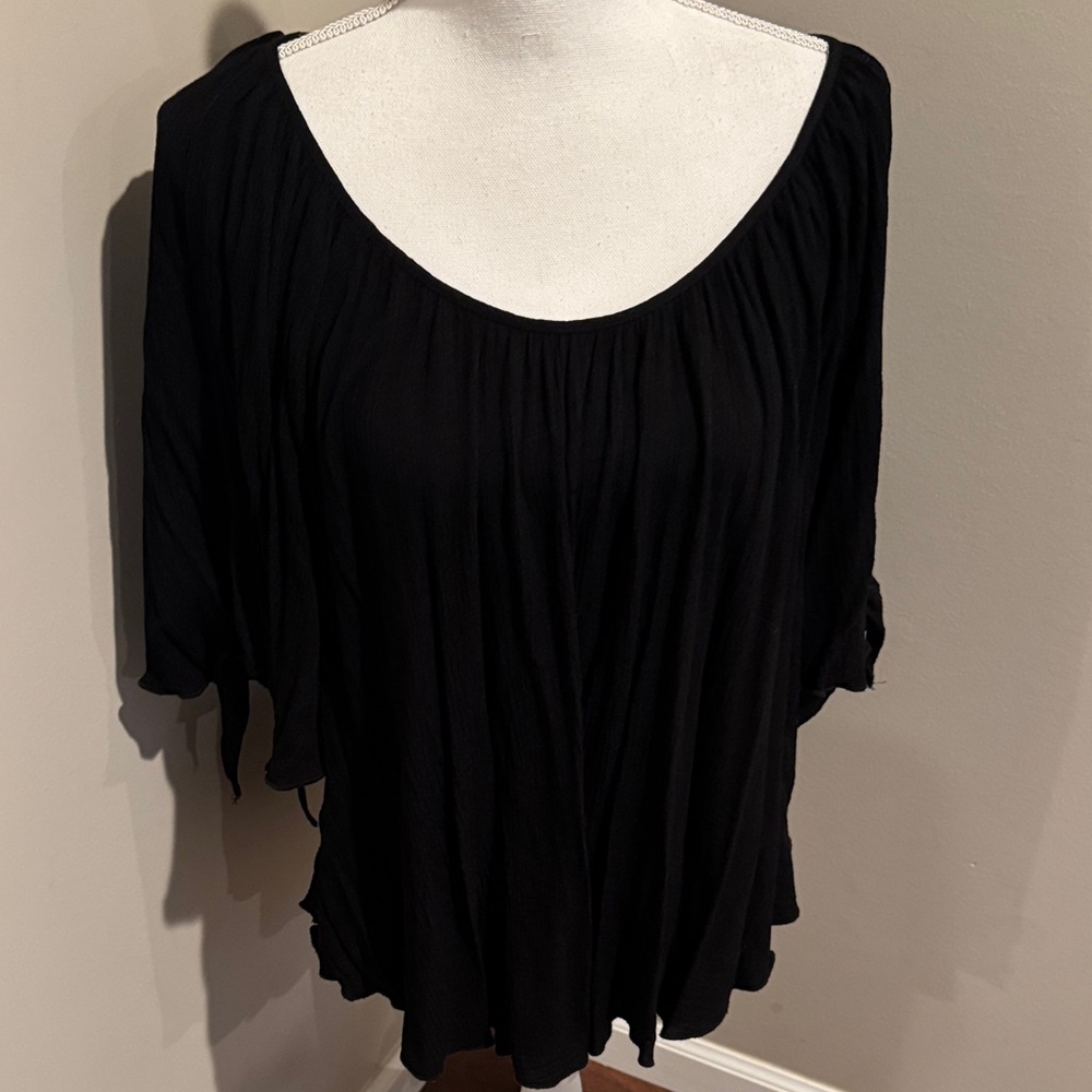 Karen Kane gauzy scope neck top with flutter sleeves with ties